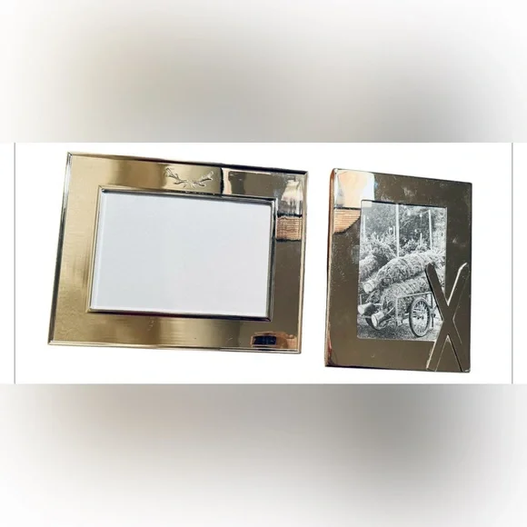 NWOT 2 Pottery Barn Silver Tone Frames Winter Theme skis antlers preppy cabin - Picture 6 of 15